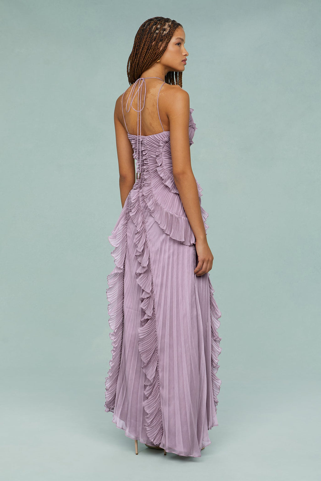 Pleated Frill Halter Midi Dress Figure-Flattering – Talia