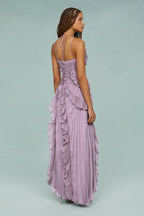 Pleated Frill Halter Midi Dress Figure-Flattering – Talia