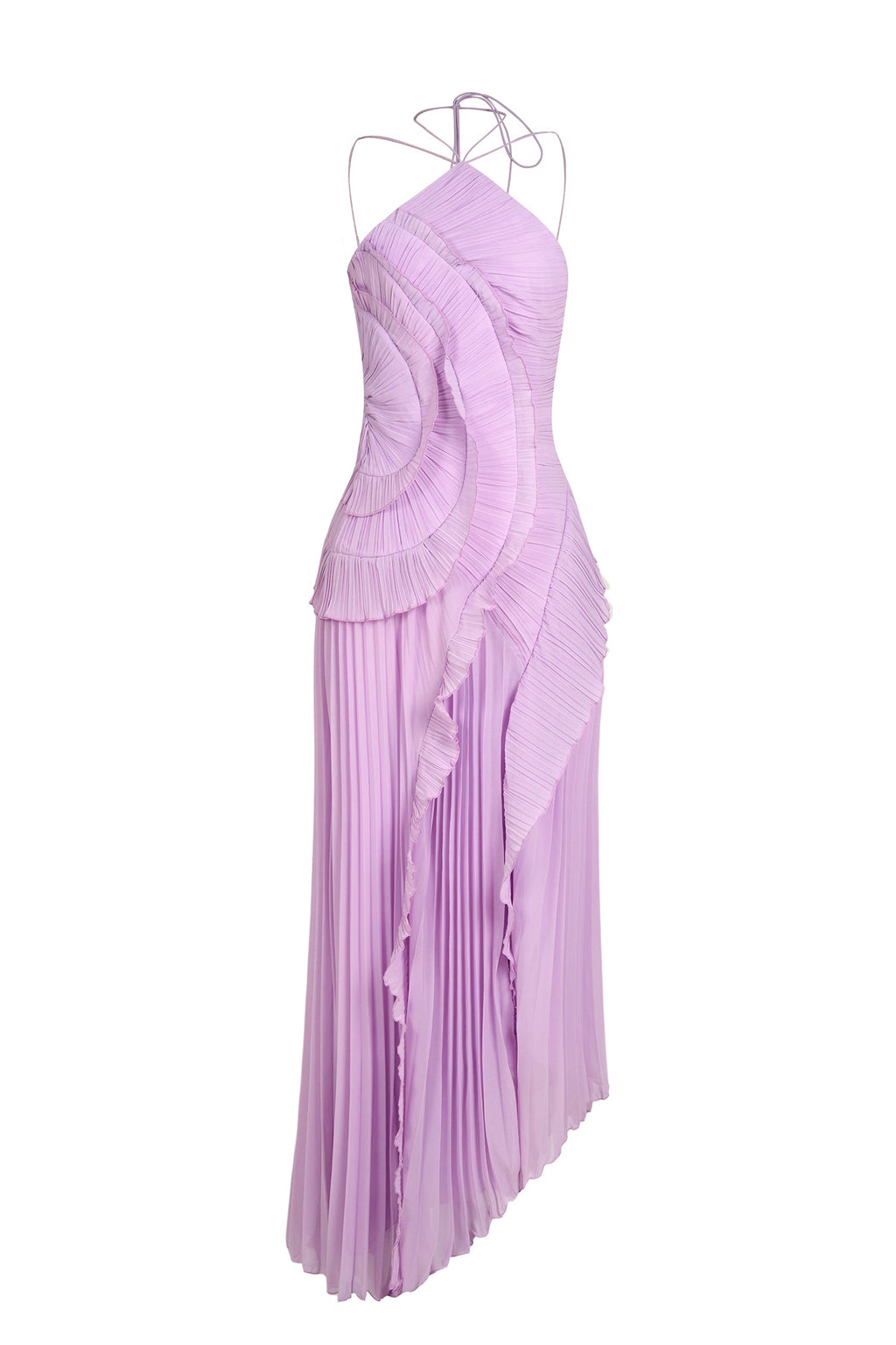 Pleated Frill Halter Midi Dress Figure-Flattering – Talia