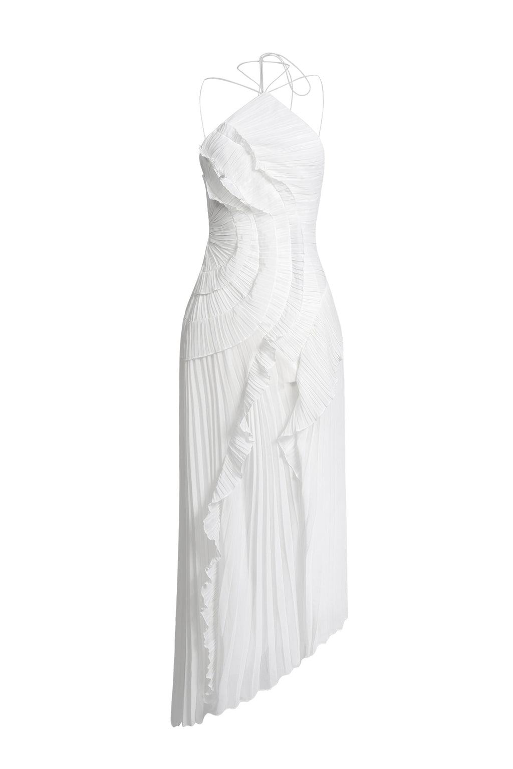 Pleated Frill Halter Midi Dress Figure-Flattering – Talia
