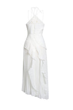 Pleated Frill Halter Midi Dress Figure-Flattering – Talia