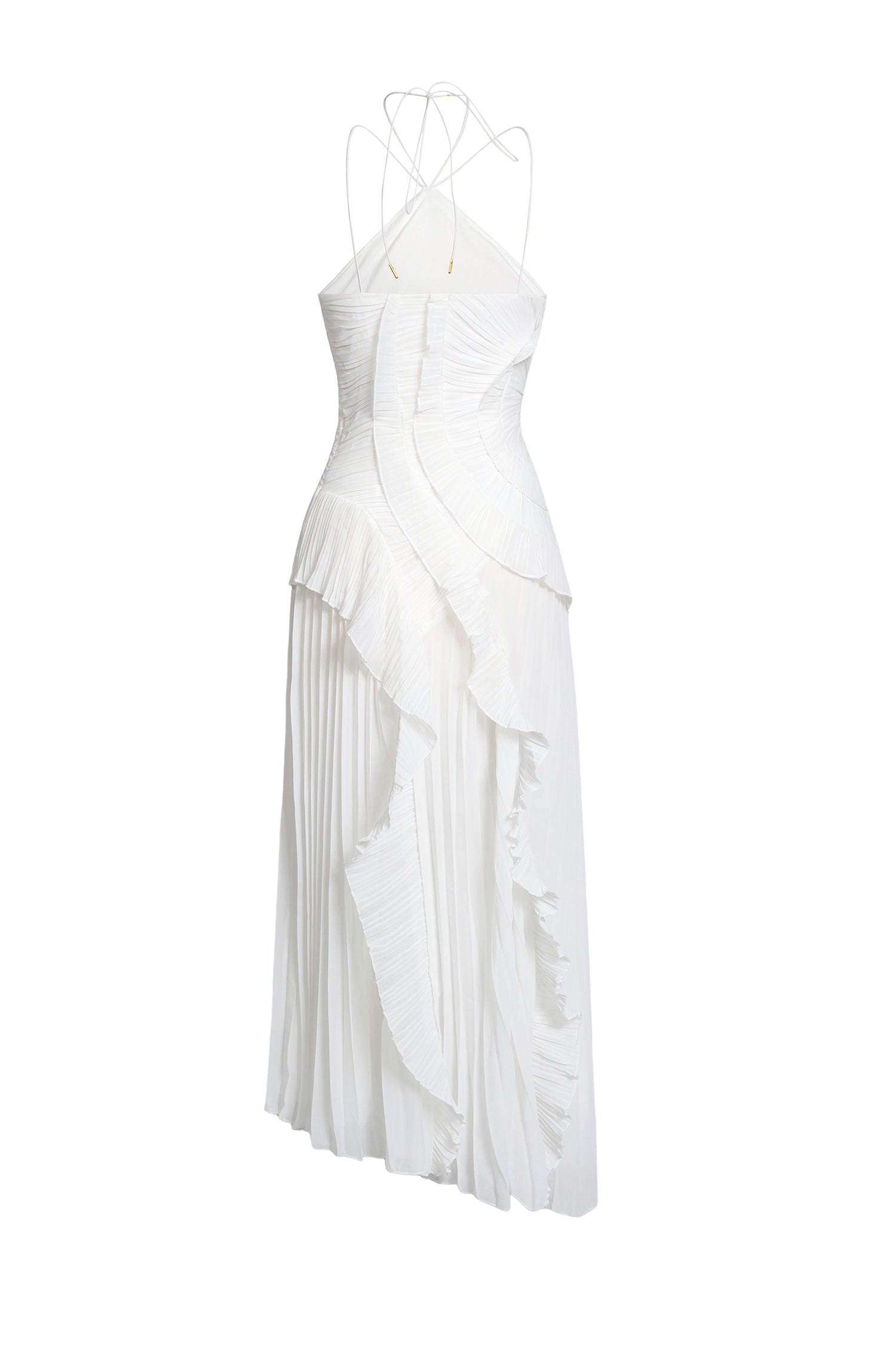 Pleated Frill Halter Midi Dress Figure-Flattering – Talia