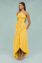 Pleated Frill Halter Midi Dress Figure-Flattering – Talia