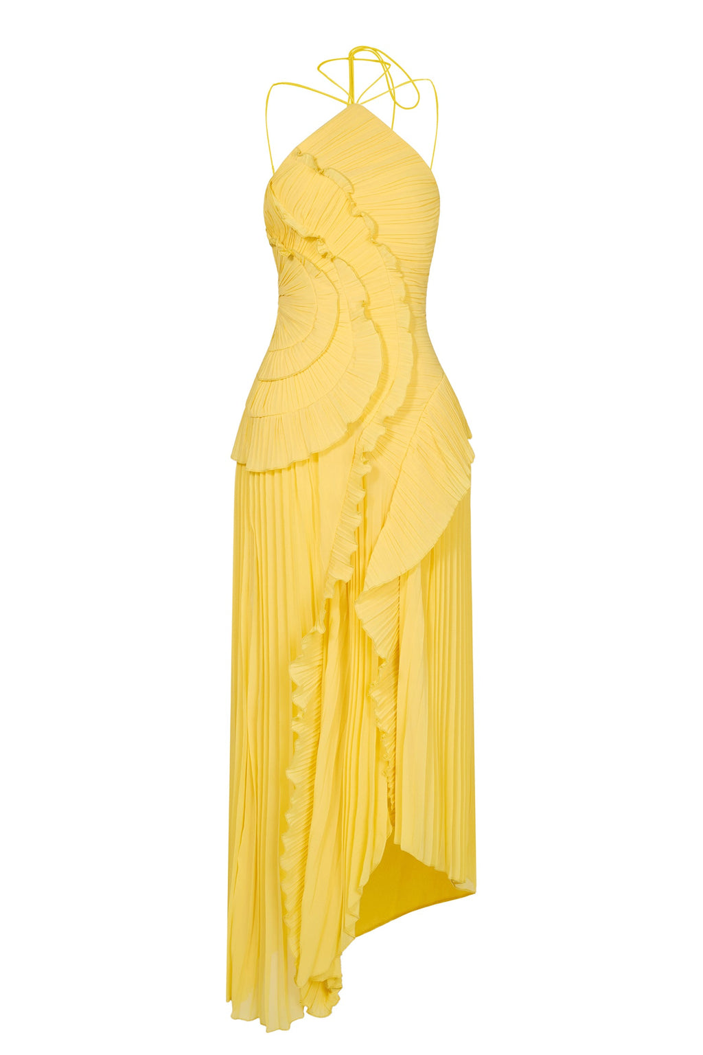 Pleated Frill Halter Midi Dress Figure-Flattering – Talia