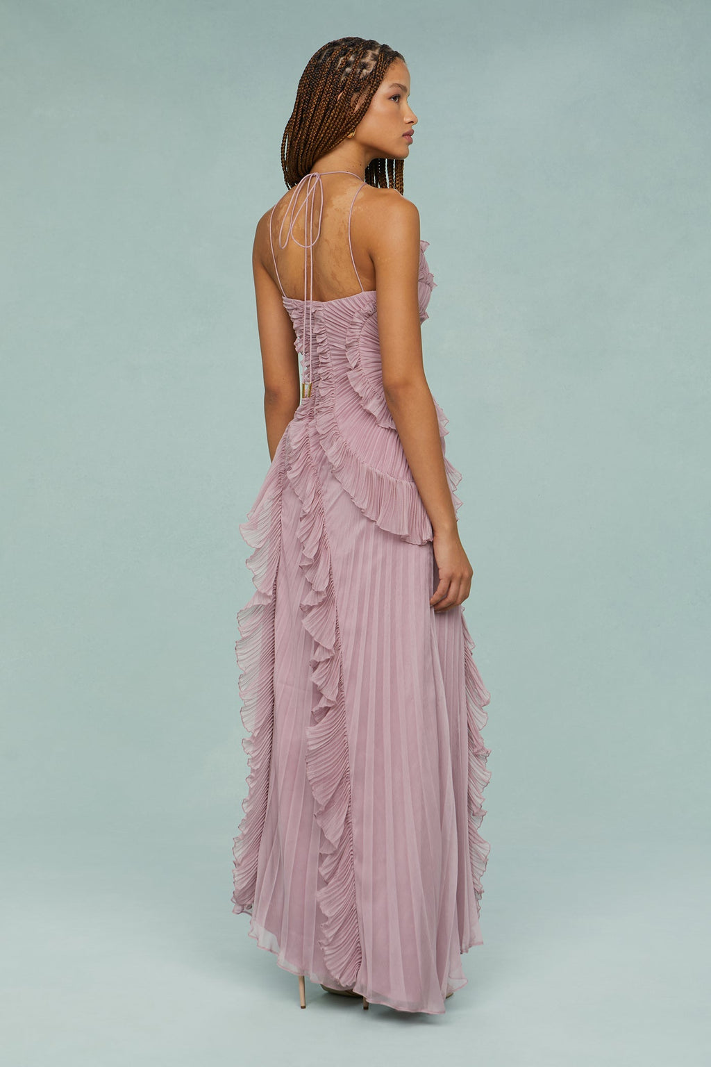 Pleated Frill Halter Midi Dress Figure-Flattering – Talia