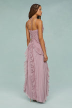 Pleated Frill Halter Midi Dress Figure-Flattering – Talia