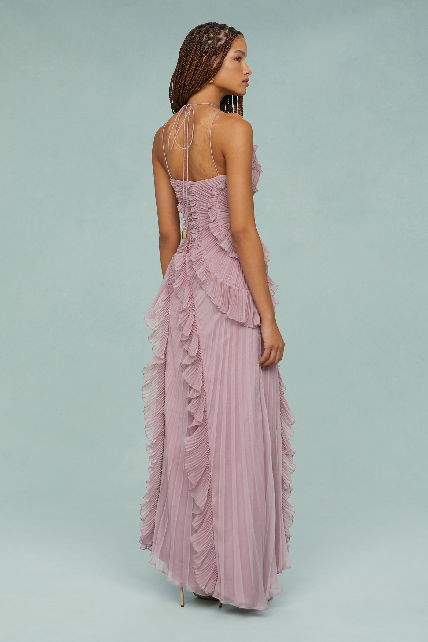 Pleated Frill Halter Midi Dress Figure-Flattering – Talia