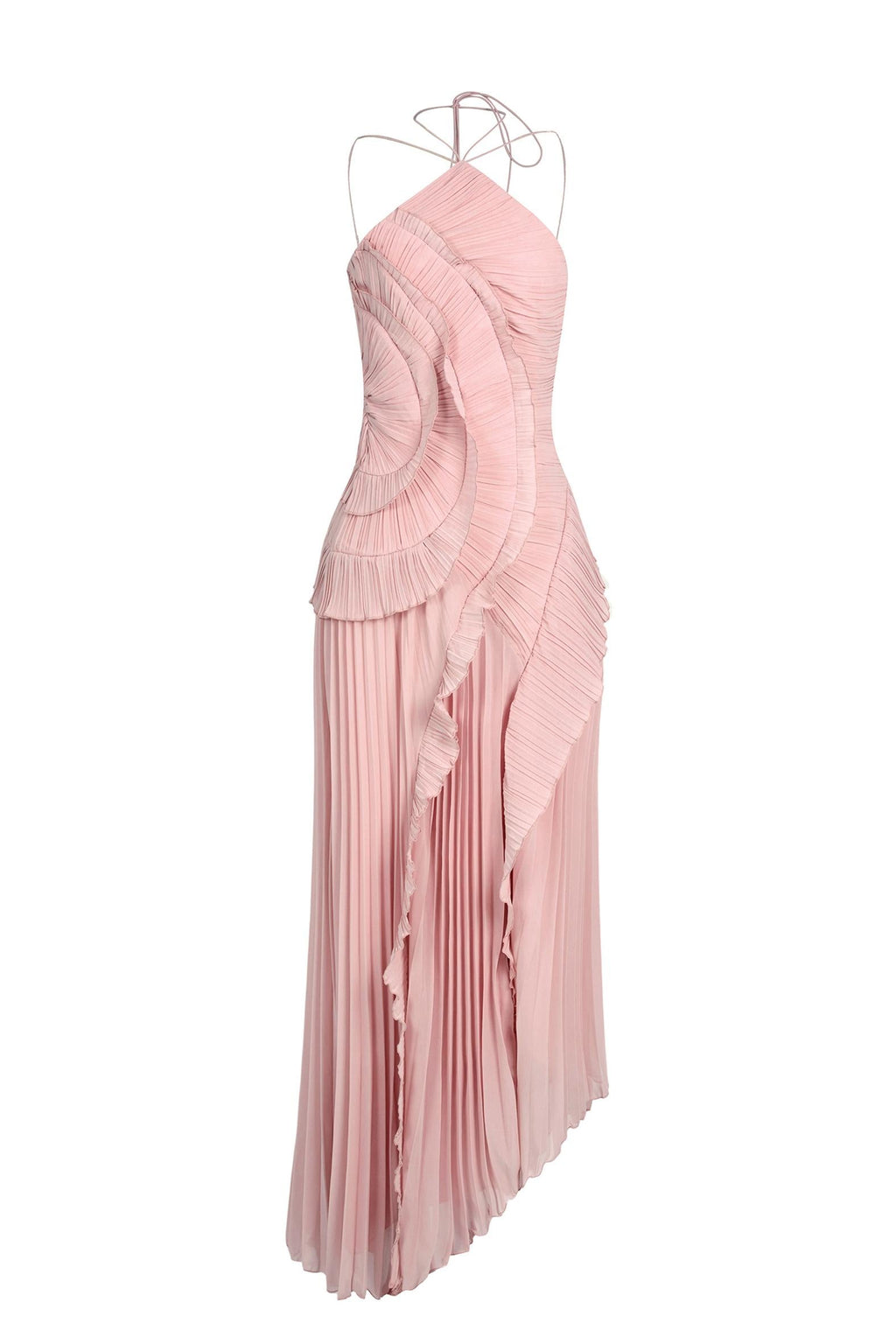 Pleated Frill Halter Midi Dress Figure-Flattering – Talia