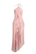 Pleated Frill Halter Midi Dress Figure-Flattering – Talia