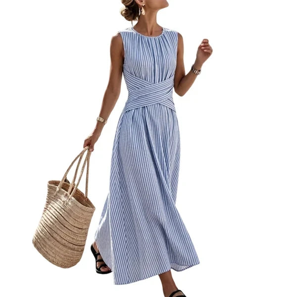 Aitana - Striped dress with a criss-cross waist